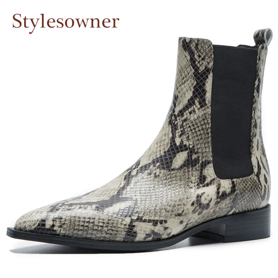Stylesowner 2018 на осень зиму без шнуровки серпантин змеиной matin женские сапоги с острым