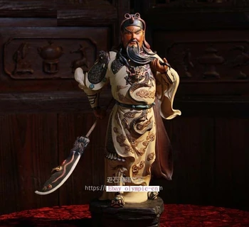 

20'' china porcelain pottery folk home fengshui carved dragon Guan Gong statue