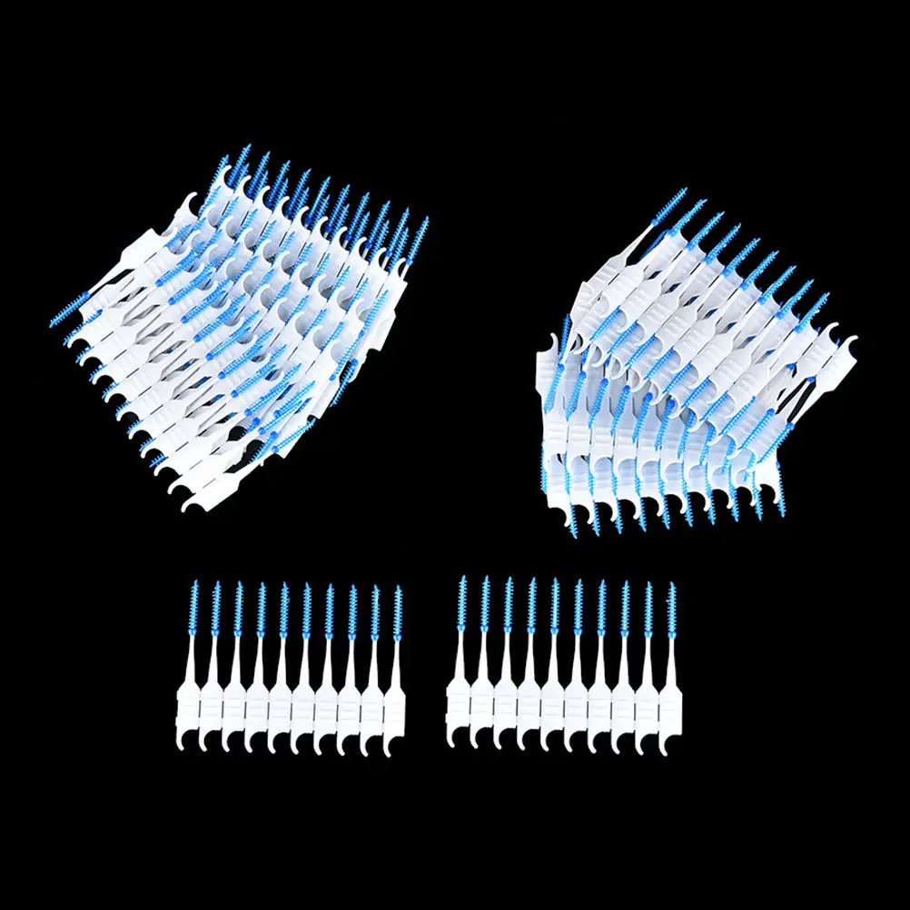200pcs Blue White Dental Floss Interdental Brush Teeth Toothpick Soft Silicone Double-ended Tooth Picks Table Decoration Access
