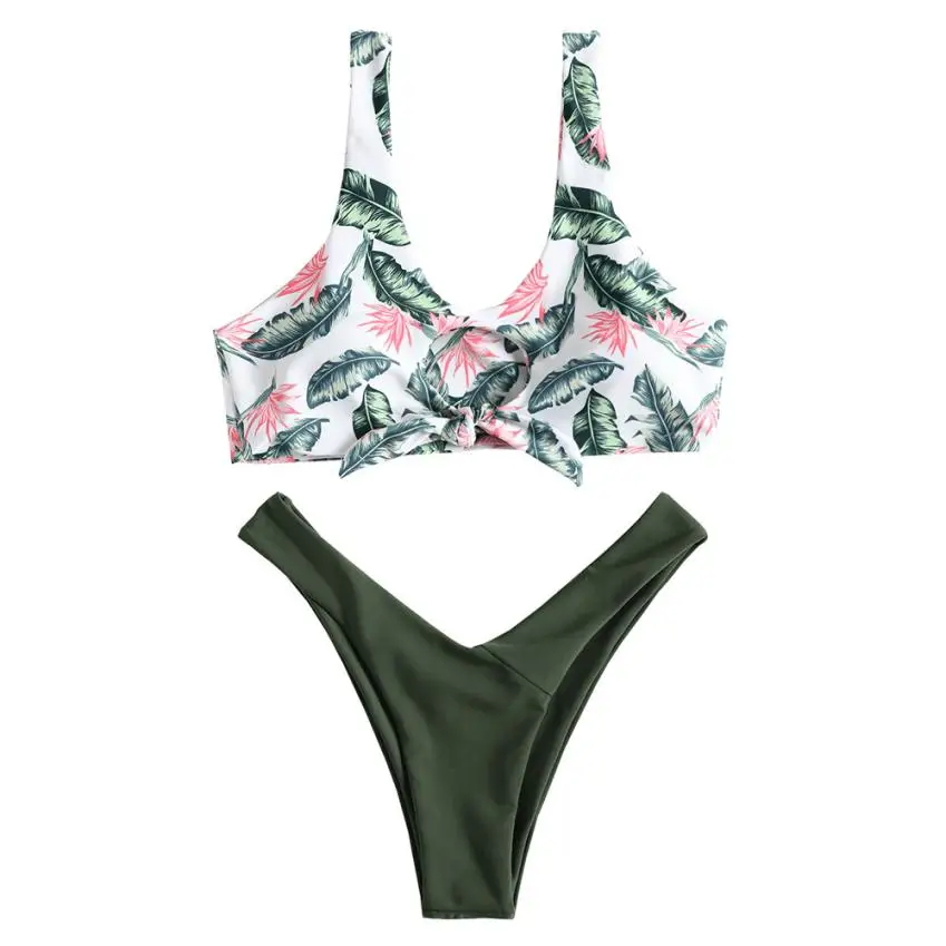 Klv Bikini Knotted Padded Thong Bikini Set Women Swimwear Swimsuit My