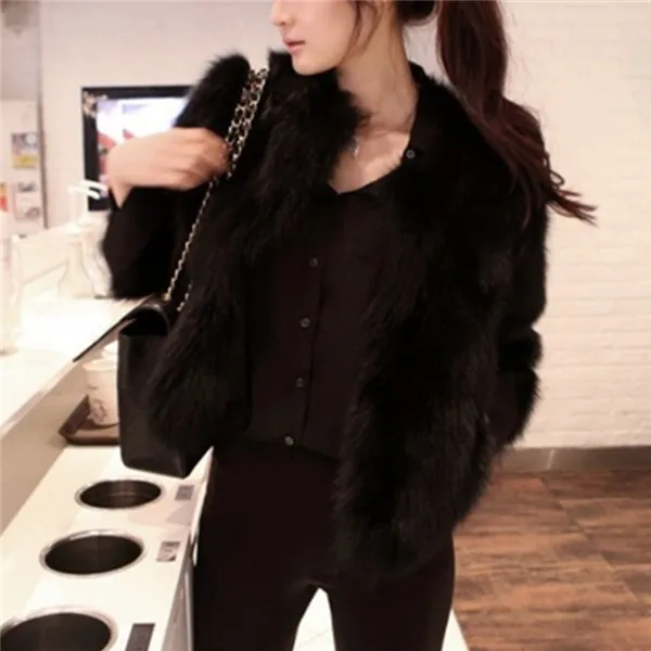 Мех искусственный Короткое пальто с мехом черный, белый цвет имитация пальто с кроличьим мехом стильная куртка 3/4 рукавами модное Xxxl - Цвет: Черный