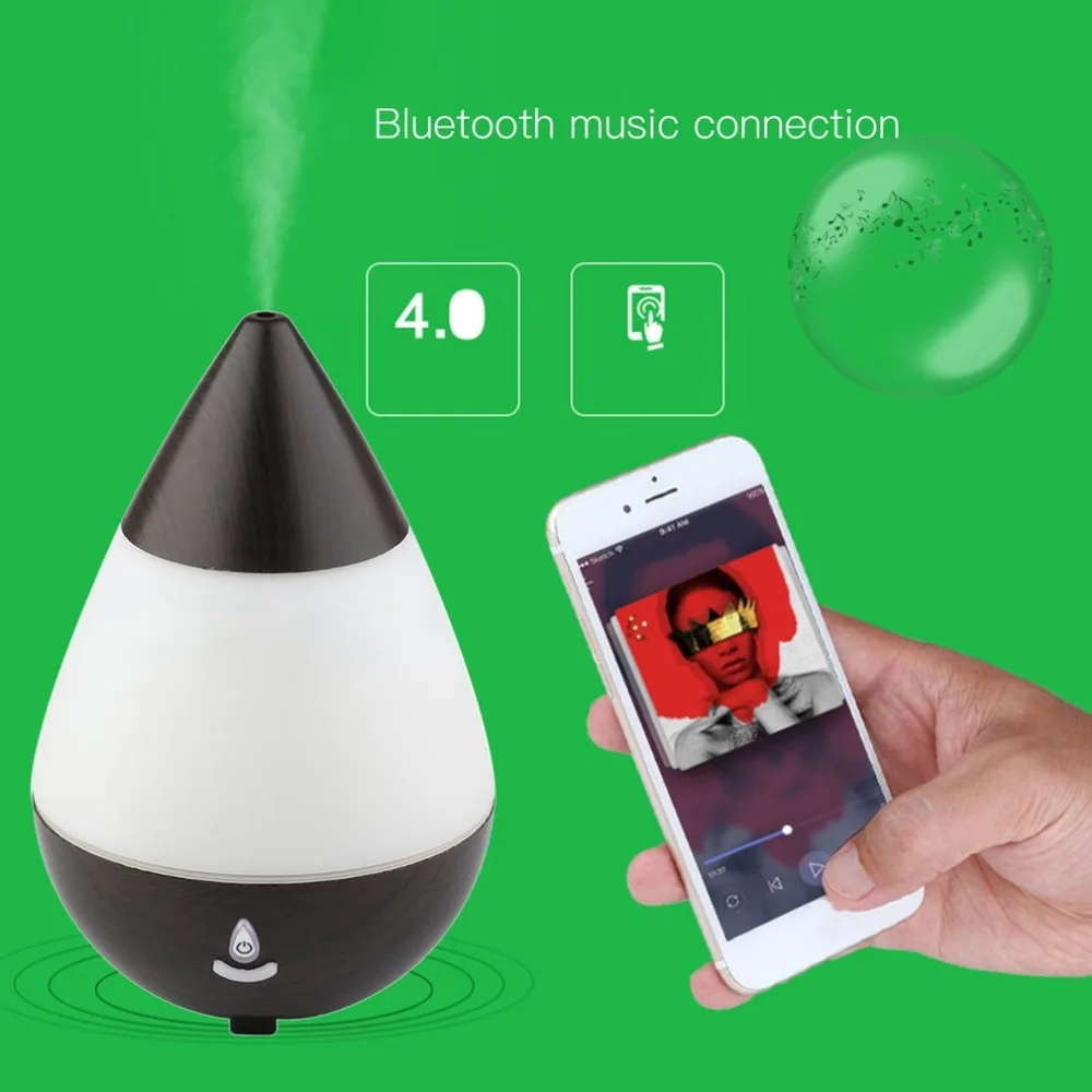 

Waterdrop Shape USB Charge Ultrasonic Air Purifier Aroma Diffuser Mist Humidifier Bluetooth Speaker 16 Color LED Night Light
