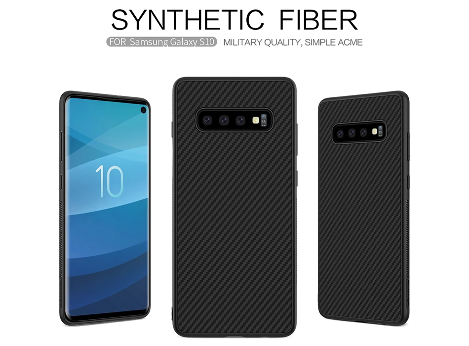 Nillkin Synthetic fiber Carbon PP Plastic Back Cover for Samsung Galaxy S10 Case 5.8'' thin for Galaxy S10 Plus / S10e case 6.1 8