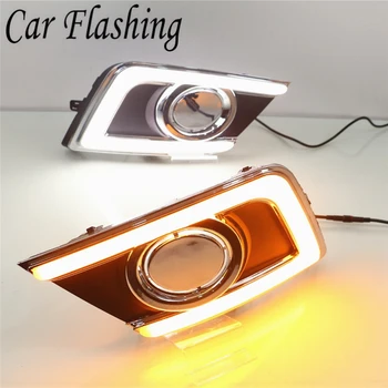 

Car Flashing 2PCS For Nissan Sentra 2016 2017 2018 Daytime Running light LED DRL Driving Fog Lamp Lights with turn signal Yellow