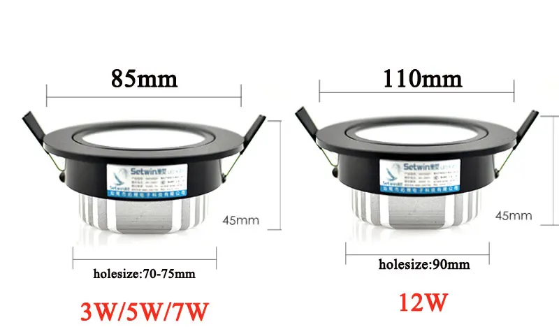 Затемняемый Светодиодный светильник 3 Вт 5 Вт 7 Вт 12 Вт cob led spot 220 В/110 В потолочный светильник Встраиваемый светильник s круглый светодиодный панельный светильник черный корпус