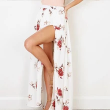 На молнии, с завышенной талией бантом повседневные женские юбки женские печати Boho летние пляжные Длинные юбки сексуальные боковые широкие юбки