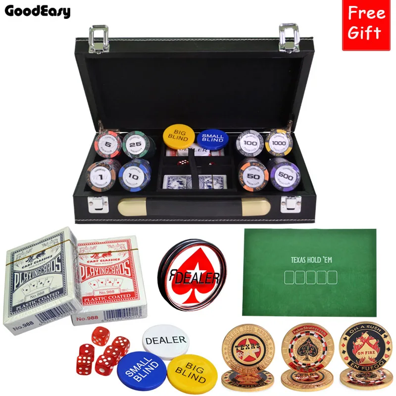 

200/300/400/500PCS/SET 14g/pcs Poker Chips Sets Wheat Clay Casino Texas Hold'em Poker Sets With Leather Suitcase Free Gift