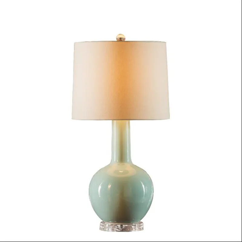 

High End Handmade Light Blue Chinese Ceramic Fabric Led E27 Table Lamp for Living Room Bedroom Reading Lamp H 66cm 1701