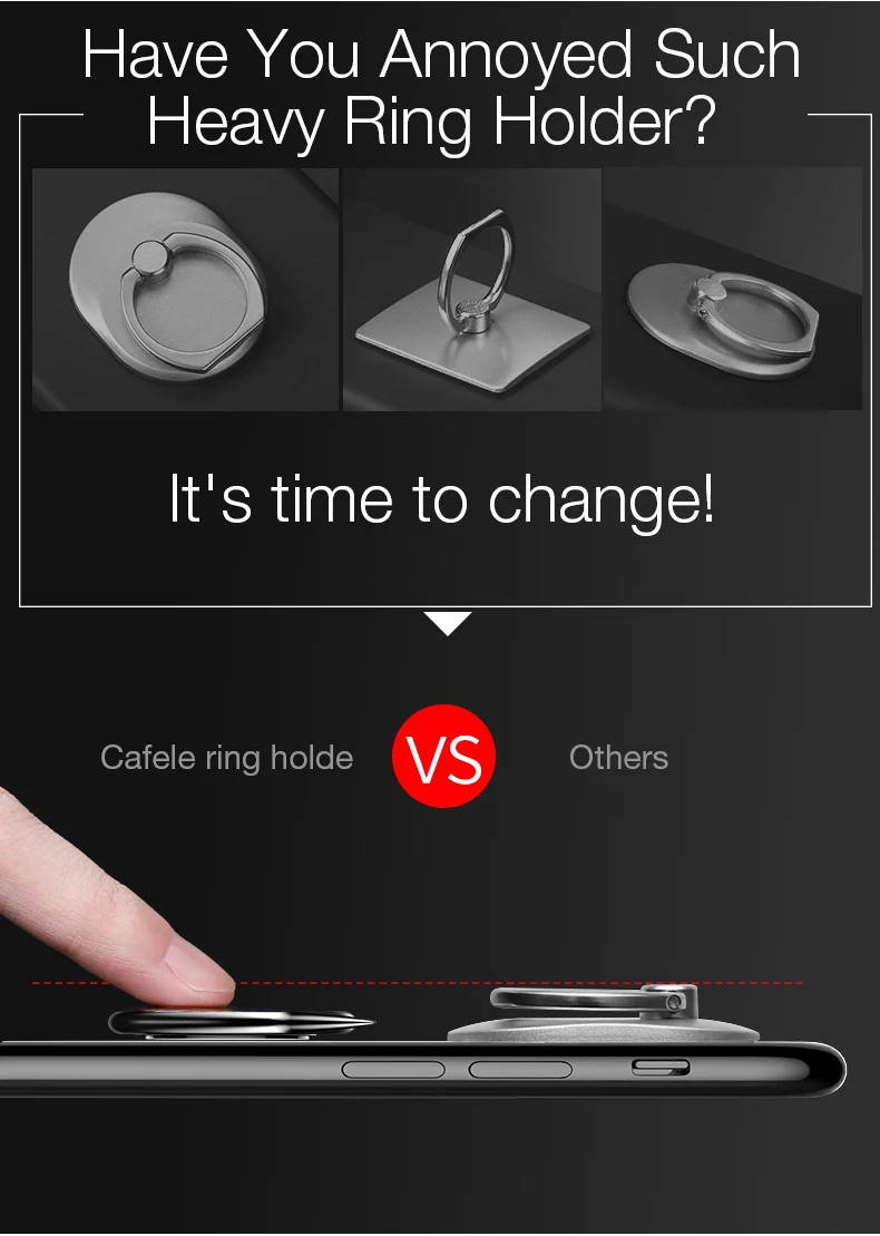 CAFELE кольцо-держатель для iPhone X, 8, 7, 6s plus, samsung S8 из алюминиевого сплава, Роскошный Универсальный держатель с поворотом на 360 градусов