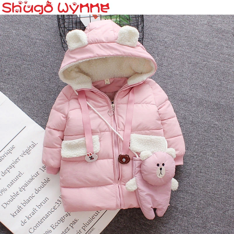 

2018 Winter Baby Girls Long Sleeve Cartoon Bear Hooded Thick Warm Cotton Down Outerwear Coat Kids Snow Wear Parkas