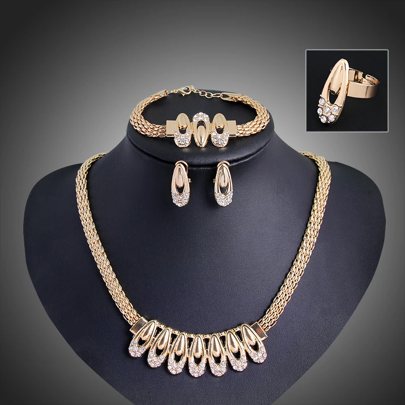 Dubai 18k Gold Plated Jewelry Set Hot Selling CZ Crystal Statement