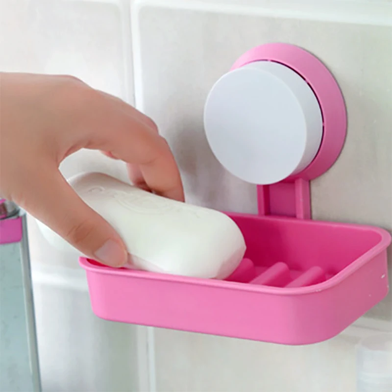 New Soap Dish Strong Suction Cup Wall Tray Holder Soap Storage Box For Bathroom Shower Tool