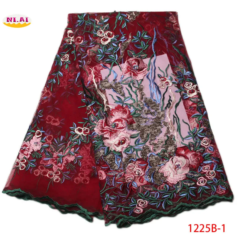 

African lace fabric 2017 high quality lace french net lace fabric with stones and beads embroidery nigerian 3d lace NA1225B-1