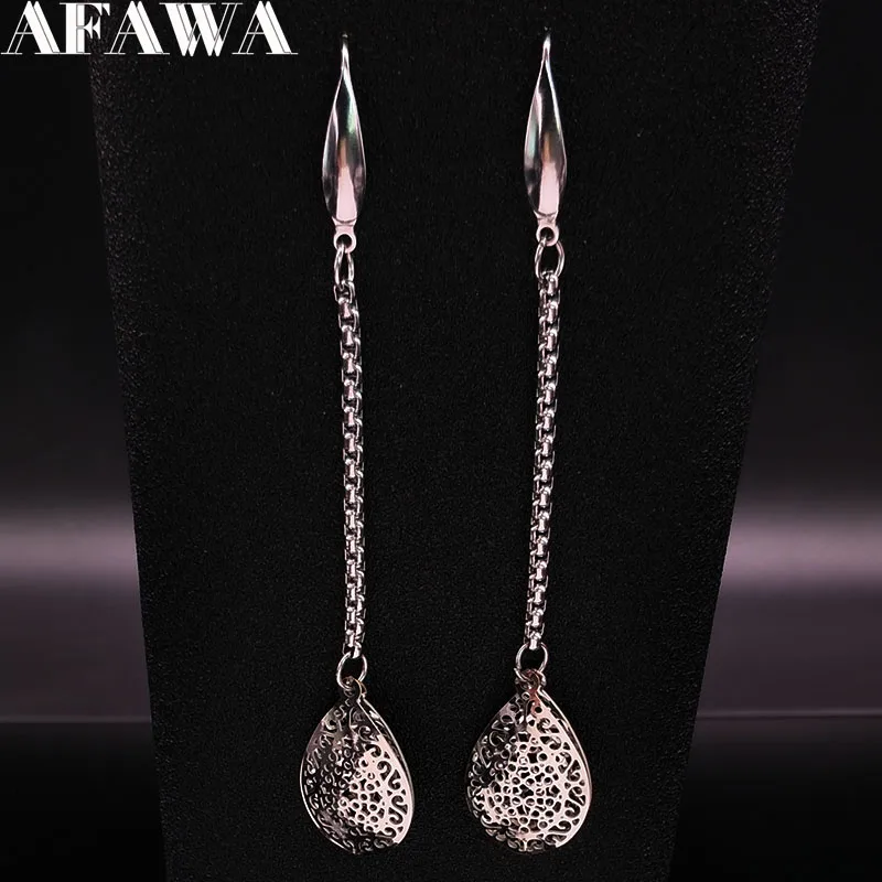 

2019 Fashion Round Stainless Steel Earings for Women Silver Color Hollow Long Drop Earrings Jewelry pendientes mujer E612669