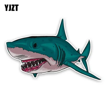 

YJZT 14.4*9.3CM Interesting Aggressive Shark Cartoon Colored PVC High Quality Car Sticker Decoration C1-5408