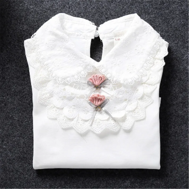 Autumn Winter Girls Blouse Shirts Baby Teenager School Girl Tops Cotton Lace Long Sleeve Kids Shirt Children Clothes