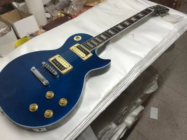 Cheap Free shipping 2016 new gib lp custom blue color electric guitar/with maple flame top/oem brand guitar in china