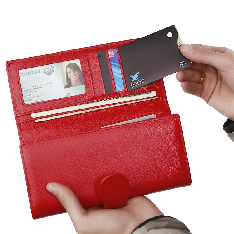 Tri fold Rfid Blocking Security Leather Women Purse RFID Blocking Magic