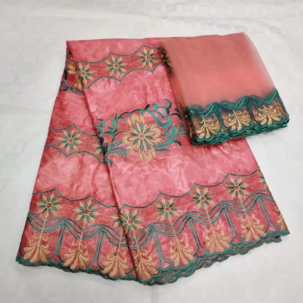 

High quality 2019latest popular African bazin riche lace with scarf fabric for Nigerian Evening Dresses NX828s 5+2yards