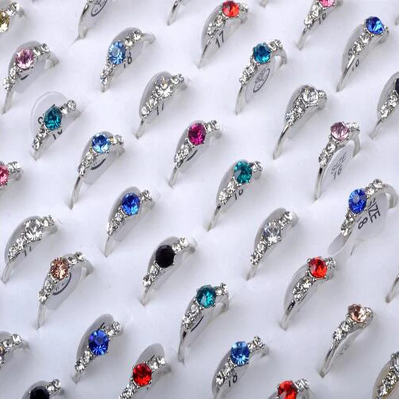 Смешанные 20 шт./партия, кольца серебряного цвета с кристаллами для элегантных женщин, дамские свадебные украшения, аксессуары Bulks
