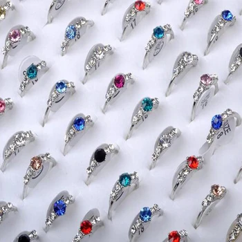 

Mixed 20Pcs Lot Crystal Silver Color Rings For Elegant Women Ladies Wedding Party Jewelry Accessories Bulks