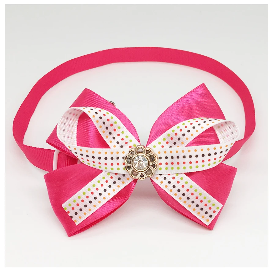 

2016 New Fashion diamond Pink BOW style safety Plastic buckle Nylon Dog Pet Collar cute puppy collar Free Shipping