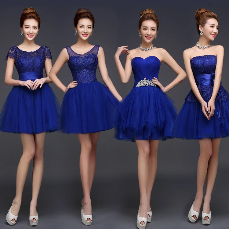 short blue bridesmaid dresses