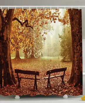

Scenic Decor Fall Foliage Leaves Benches Forest Tree View Nature Paintings Print Polyester Fabric Bathroom Shower Curtain