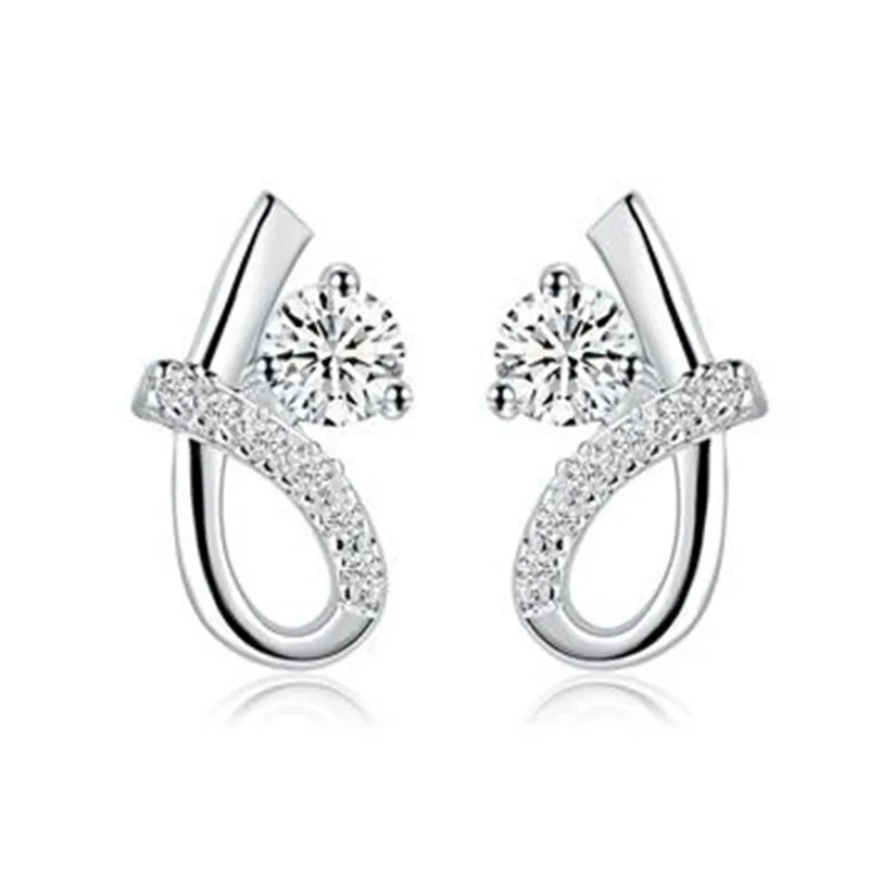 Fashion 925 Silver Ribbon embedded drill Earrings Personalized Silver