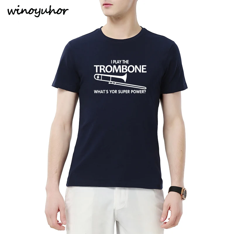 I Play The Trombone Music Lover футболка для взрослых летняя модная футболка с короткими рукавами Хлопковая мужская Подарочная брендовая одежда - Цвет: Navy