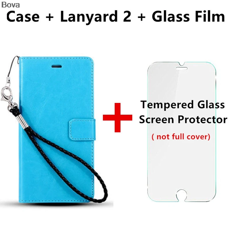 Huawei Y6 Pro держатель для карт, чехол для huawei Y6 Pro, 5,0 дюймов, кожаный чехол для телефона, ультратонкий кошелек, чехол, откидная крышка, кобура - Цвет: Blue Lanyard2 Film