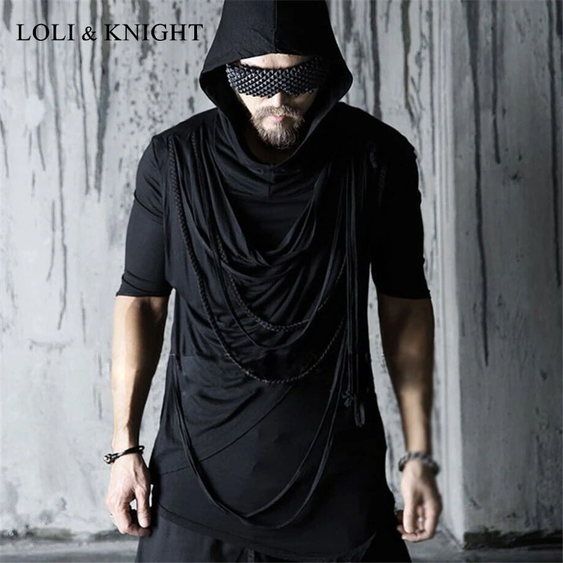 

Men's Gothic Punk Rock Asymmetrical Hoodie Short Sleeve Hipster Hooded Tee Shirt