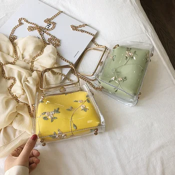 

Beach Transparent Jelly Bag for Women Fashion Embroidery Ladies Mini Handbags Lace Clear Shoulder Bags Female Small Purse Pocket