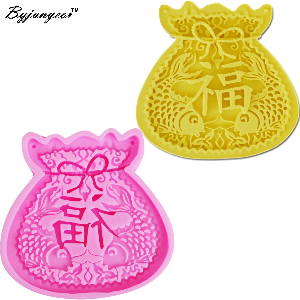 

Money bag with Double Fish Silicone Cake Moulds Wedding Party Fondant Cake Decorating Gumpaste Chocolate Clay Candy Molds M707