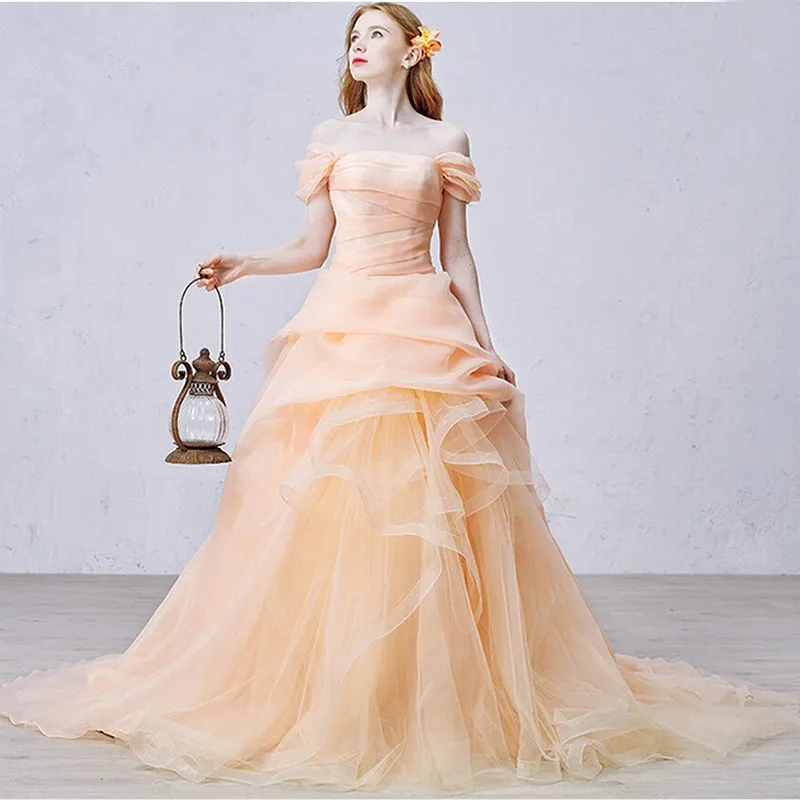 light orange wedding dress