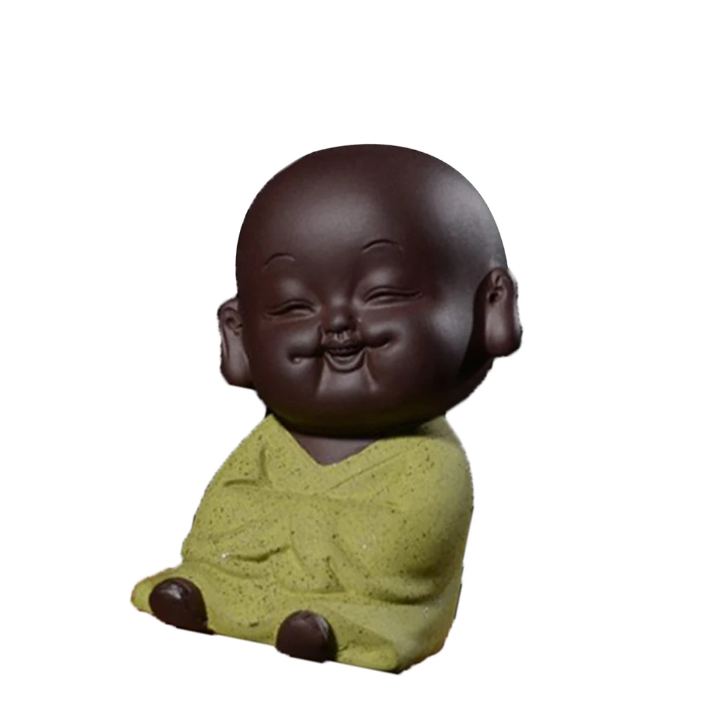 Amagogo Mini Ceramic Buddha Statue Monk Tea Pet for Zen Garden Sand Meditation Home Office Table Decoration