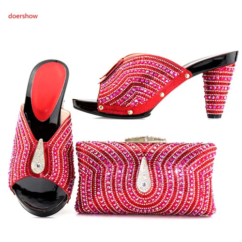 doershow Latest Rhinestone Wedding Shoes Italian Shoes and Bags To Match Shoes with Bag Set Italian Shoes and Bags for Wom BB-11