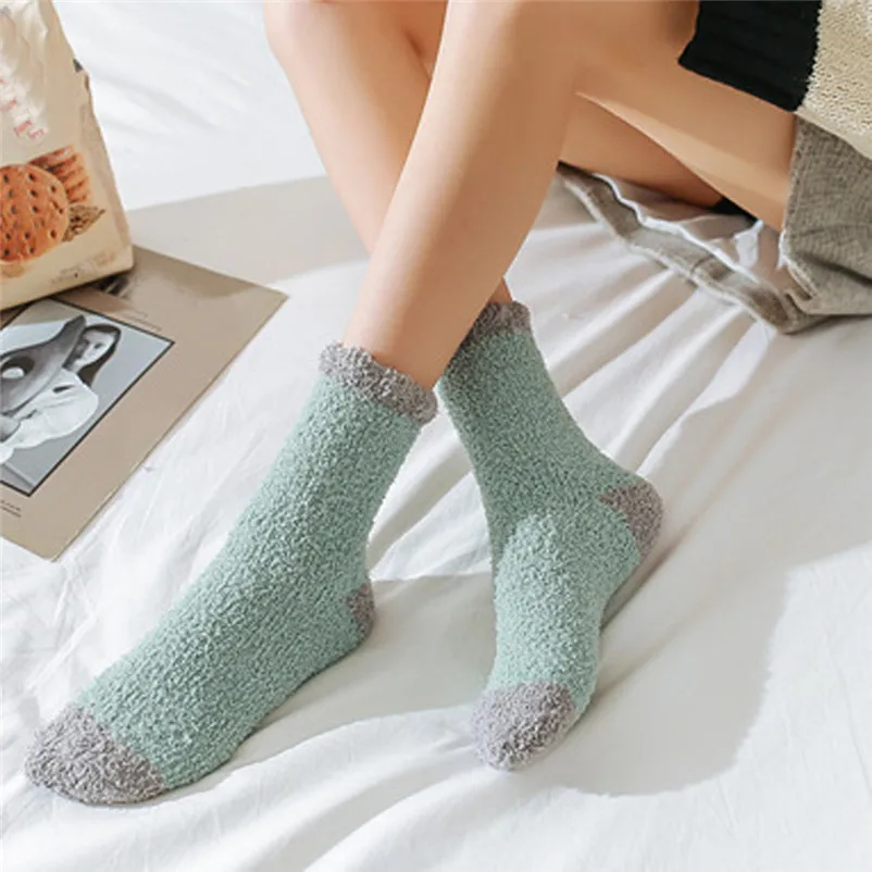 1Pair Fashion socks Women Cotton Socks Ladies Thicker Anti-slip Coral fleece Floor Socks Carpet Socks Colored Ankle Socks S25 (15)