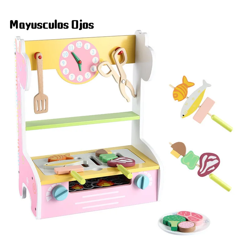 

1Set Children's Play House Set Wooden Baby Kitchen Utensils Tableware Barbecue Shop Educational Toys Set