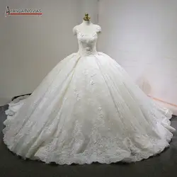 Abito да sposa кепки рукавом кружево Аппликация из цветов Роскошные свадебное платье 2019