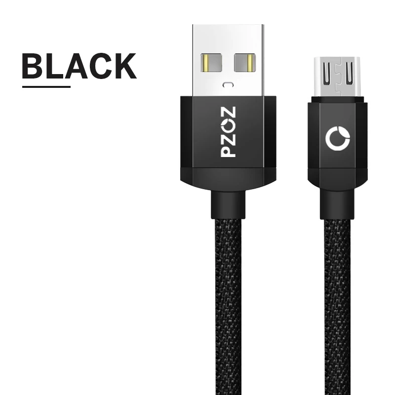 Pzoz Быстрая зарядка Micro USB Кабель нейлоновый шнур MicroUSB 2A Android Micro-USB 1 м 2 м 2 м 3 М Micro USB кабель зарядного устройства красный для Samsung - Цвет: Black