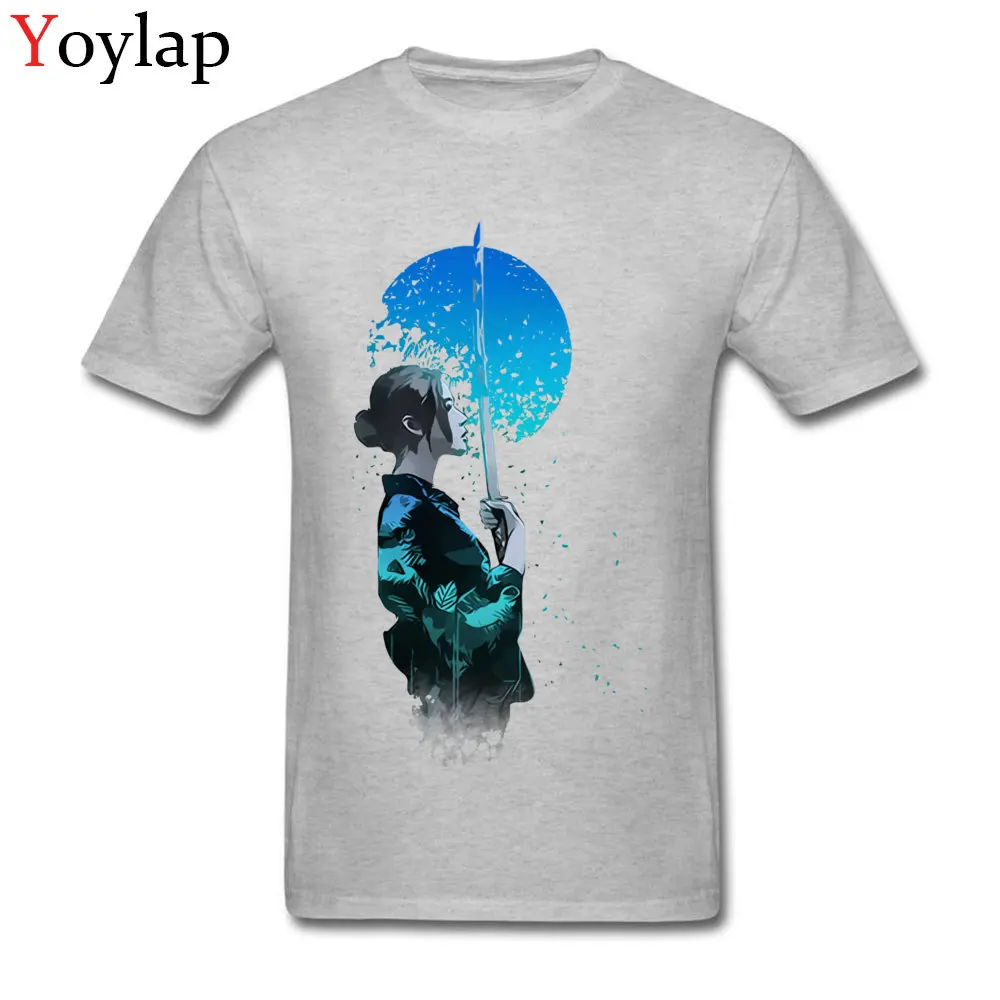 Cheap Printed On T-shirts Summer Pure Cotton O-Neck Tops Tees Short Sleeve Printed On Blue Moon Samurai Tee-Shirts Top Quality grey