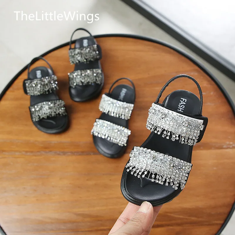 

Summer 2019 New Kids Beach Shoes Korean version rhinestone tasseled casual girls open toe princess sandals 1-3-8-15 years old
