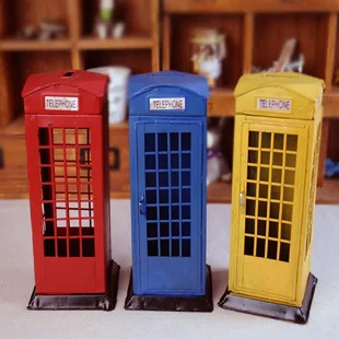 London telephone booth style Hand painted tin box piggy bank vintage ... London telephone booth style Hand painted tin box piggy bank vintage ...
