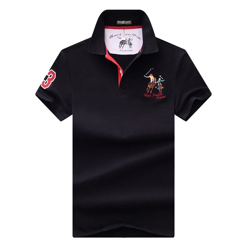 

2019 Summer Luxury horse embroidery Breathable men short sleeves Polo shirts Business plus size Soft Cotton solid Polo Men