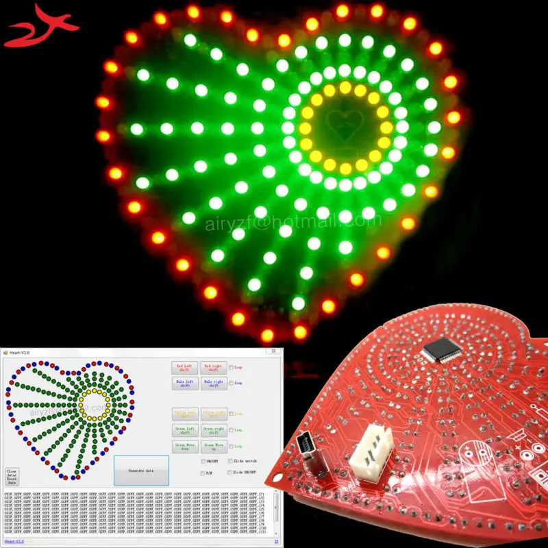 With software Multi color heart shaped lights cubeed led electronic diy kit