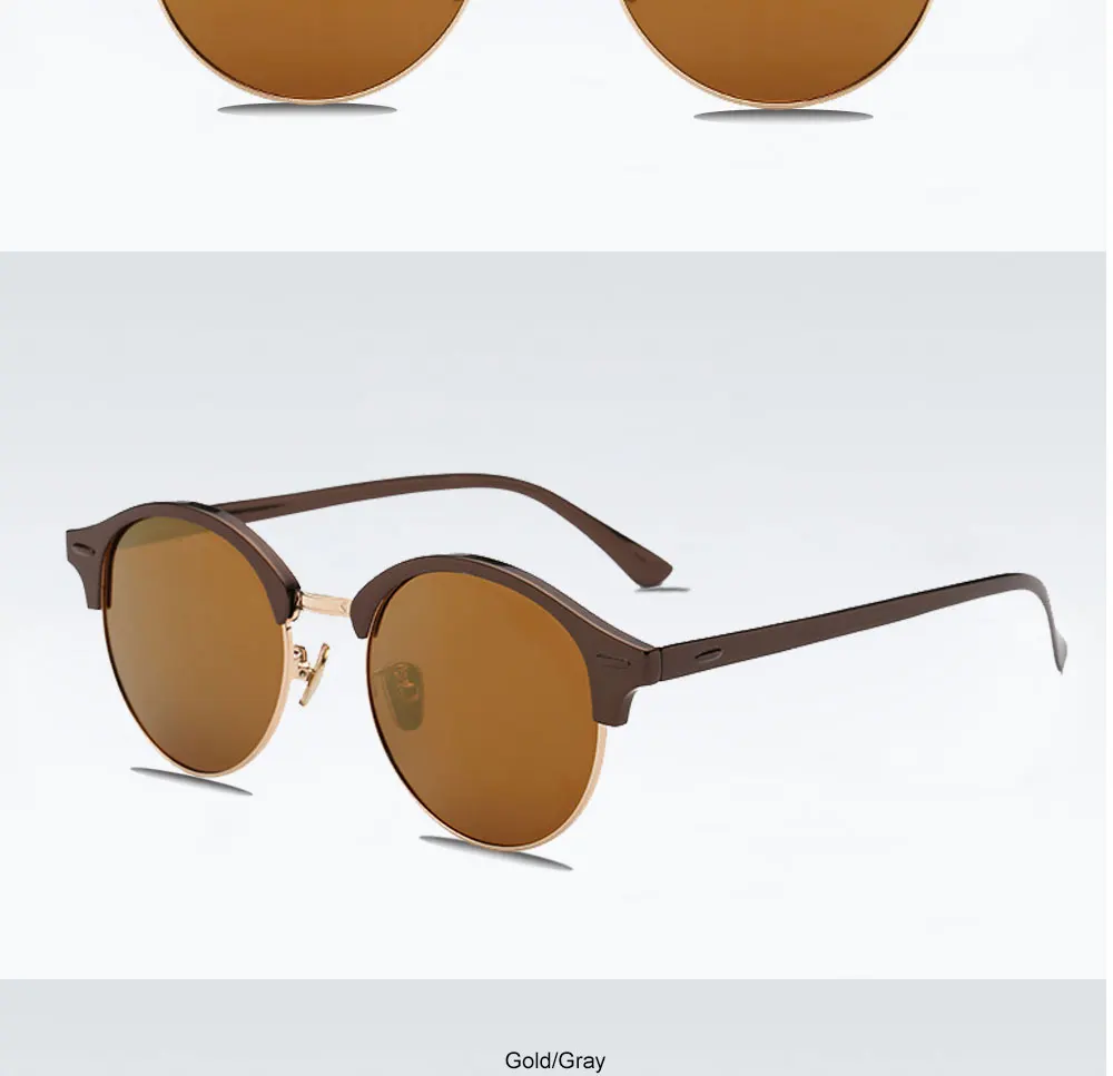 VEGA Eyewear Circle Vintage Sunglasses Polarized Women Semi-Rimless Ladies Designer Sunglass Hipster Glasses Aluminium 185  (8)