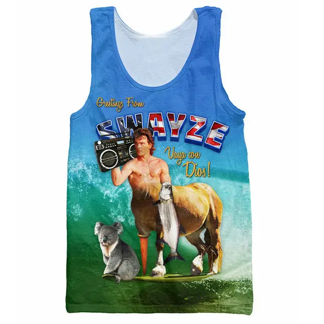 Funny Men Tank Tops Print Patrick Swayze Centaur Riding A Surfboard