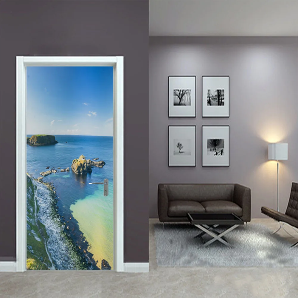 

3D Durable Renovation Door Sticker Print Canvas Sea View Picture Modern Diy Home Decor PVC Self Adhesive Waterproof Wallpaper