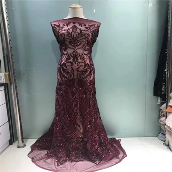 

Most Popular Nigerian Party Dresses Lace Fabrics Wholesale Sequin African Lace X38-1